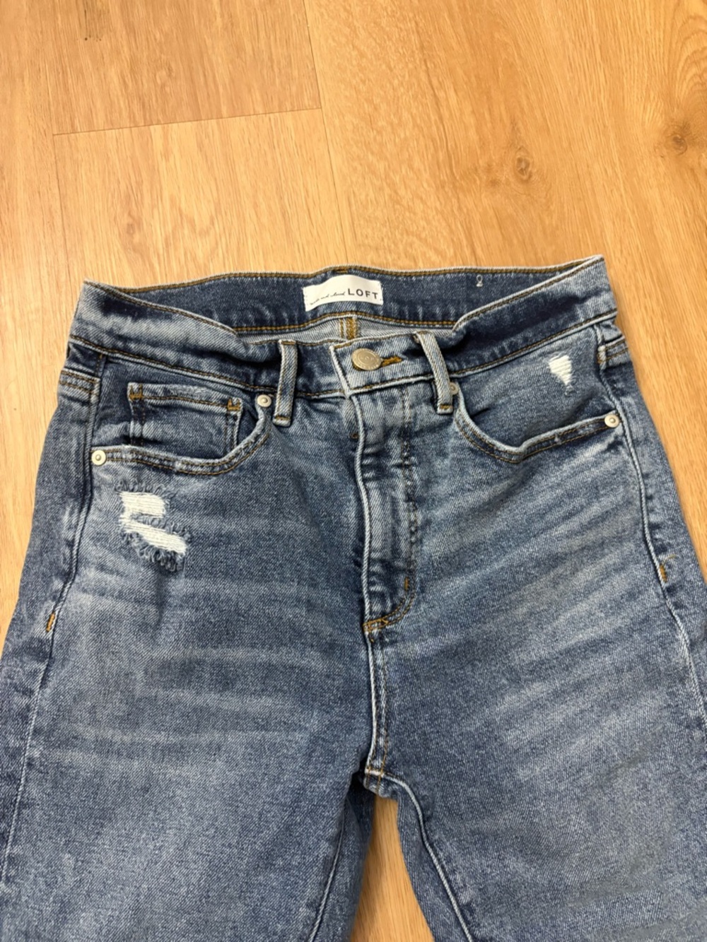 LOFT Indigo Distressed High-Rise Skinny Jeans - Picture 2 of 15